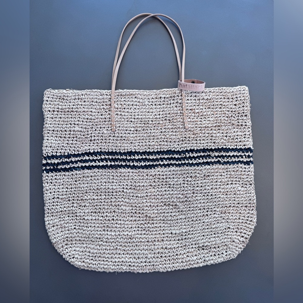Hat Attack Tan and Black Striped Tote